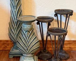 130 2GlazedCeramicandMetalCandleHolderSets