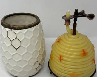 90 BeeHiveBeesWaxPerpetualCandle2HoneycombVases