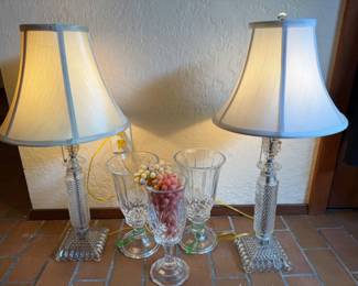 119 CrystalFootedCandleholdersBeadedGlassLamps