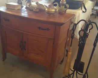 Antique oak washstand..great condition!! Cast iron fireplace set ( like new)