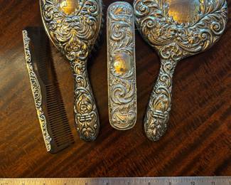 Antique sterling silver vanity set