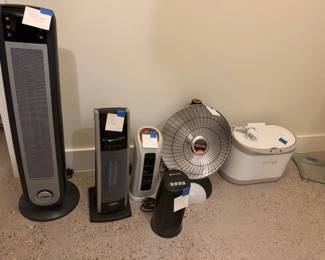 Tower fans, heaters, towel warmer, scale