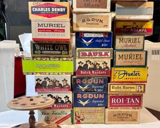 Vintage Cigar Boxes and Pipe Stand - Make sure you go to our HiBid page to see all the items and more pictures.