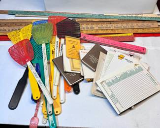 Vintage yard sticks and fly swatter advertising - Make sure you go to our HiBid page to see all the items and more pictures.