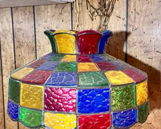 Vintage Plastic Pane Hanging Light - Make sure you go to our HiBid page to see all the items and more pictures.