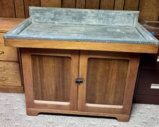 Vintage cabinet with zinc top - Make sure you go to our HiBid page to see all the items and more pictures.