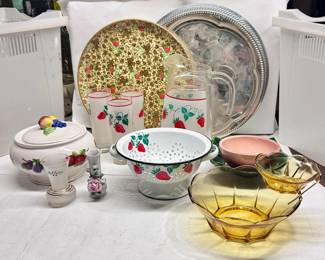 Vintage Serving Ware and Frosted Glasses - Make sure you go to our HiBid page to see all the items and more pictures.