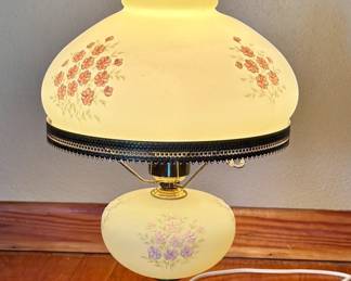 Fenton Uranium Glass Hand Painted Hurricane Lamp - Make sure you go to our HiBid page to see all the items and more pictures.