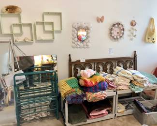 Vintage linens and cute wall decor