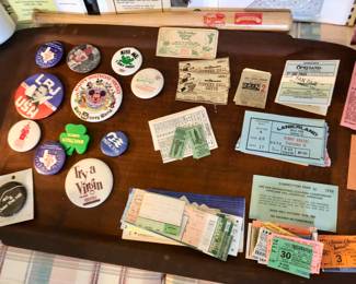 Buttons and ticket stubs 