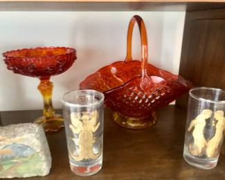 Amberina glass items and MCM glasses