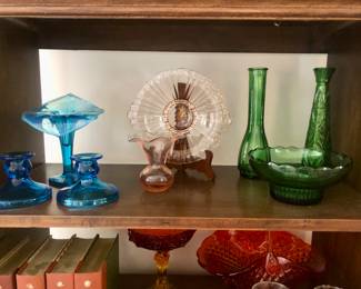 Blue, pink, and green art glass