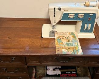 Singer Touch and Sew Desk w/ Machine and Paperwork