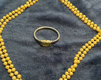 Pearl Necklace and Vintage Watch