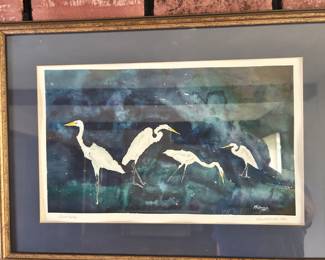 Egret Lithograph