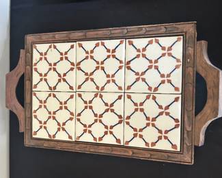 Wooden and Ceramic Tile Serving Tray