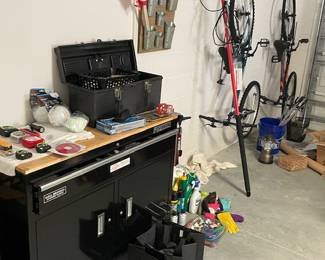 some of garage items: toolbox & bikes