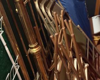 Brass bed double frame, 2 card tables with 4 chairs each.