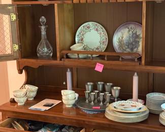 Various plates, tea cups and odds and ends. Hutch not for sale.