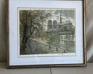 Framed Artwork featuring Notre-Dame Cathedral Fishing Scene