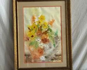 Framed Watercolor Painting of Flowers by Spencer