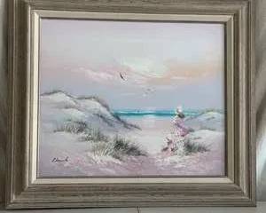 Framed Beach Scene Signed by Artist
