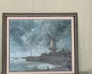 Framed Landscape Painting with Windmill