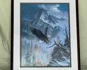 Eagle in Mountain Landscape by Tom Dooley 1986, Signed “Seven of Fifty Artist Proofs” Tom Dooley