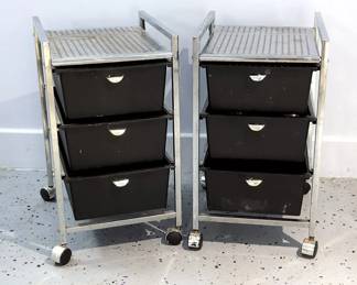 Rolling Three Drawer Storage Carts, Qty 2