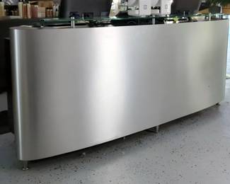 Salon Reception Curved Front Desk with Glass Countertop and Storage