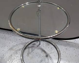 Circular Chrome and Glass Adjustable Height Table
