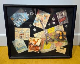 Mixed Media Art Work Including Framed Art, Flower Painting, Paris Shadow Box And Giant Flower Decor