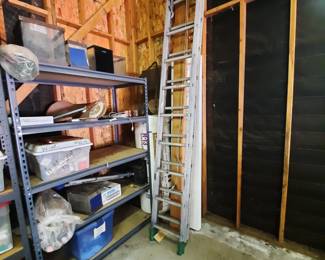 shelving, extension ladder