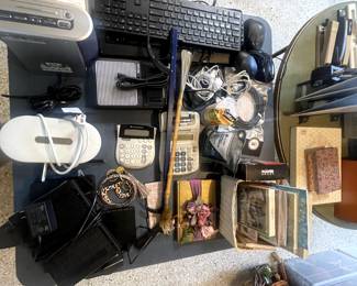 Keyboard, mouse, calculators, routers, modems, radio, notepads