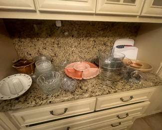 Glass bowls, chip and dip dishes, plastic reusable plates
