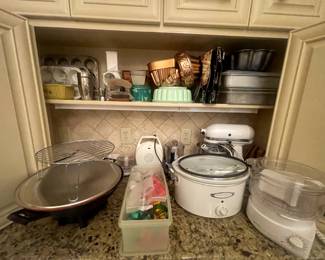 Wok, waffle maker, molds, muffin pans, Kitchen Aid mixer, George Foreman grill, cake pans