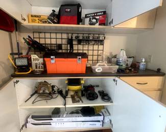 Tools, reciprocal saw, circular saws, cordless drill, maintenance light