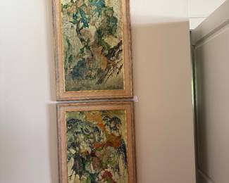 This is a pair of vintage mixed media gallery prints by Tseng-Ying Pang.