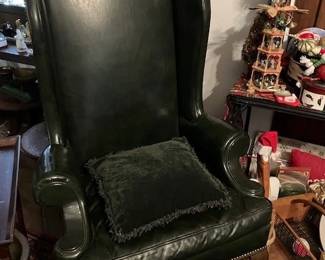 Leather wing chairs, pair