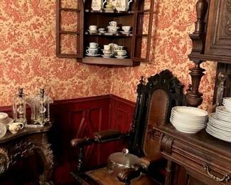 Corner cabinet, tea cup collection