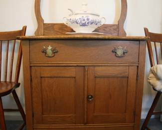Antique Solid Wood Wash Stand $250./ Solid wood construction with a rich, warm finish, this piece features a spacious drawer and two cabinet doors for concealed storage.