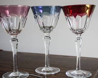 Set of 5 Vintage Colored Cut-to-Clear Crystal Wine Glasses $70. Elegant set of wine glasses in stunning ruby, amethyst, cobalt hues, and more.