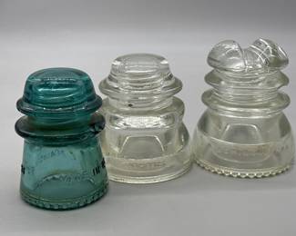 (3) Vintage Electric Insulators: 2-Clear & 1-Green