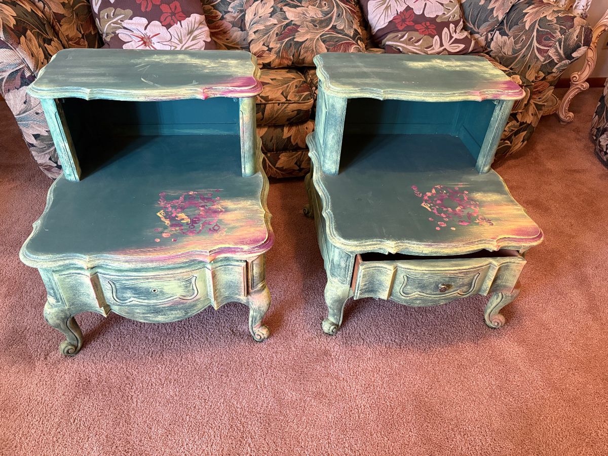 hand painted end tables