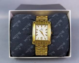 Bulova Gold Toned Stainless Steel Watch, In Box With Spare Links And Owner's Guide