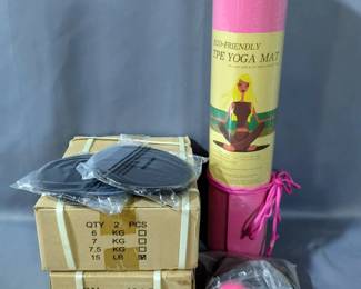 Gym Equipment Including Rubber Hexagon Dumbbell Sets, Resistance Bands, Sliders, And Yoga Mat