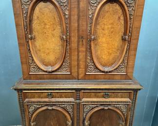 Johnson-Handley-Johnson Co Ornate Carved Wood Hutch