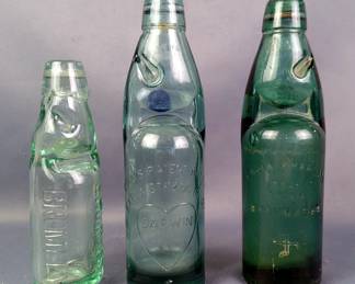 Codd's Patent Marble Soda Bottles, Qty 3