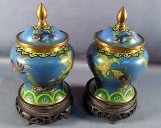 Cloisonne Vases with Stands, Qty 2