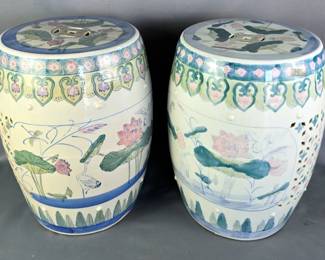 Pair of Decorative Garden Stools with Floral Design